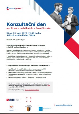 Konzultační den pro firmy a podnikatele z Prostějovska - 13.9.2022
