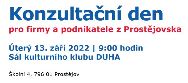 Konzultační den pro firmy a podnikatele z Prostějovska - 13.9.2022