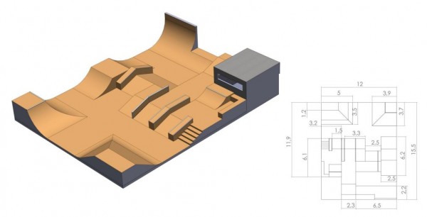 Překážky ve sportovní hale pro kolečkové sporty