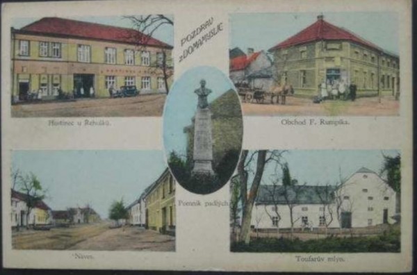Stará pohlednice - pomník uprostřed