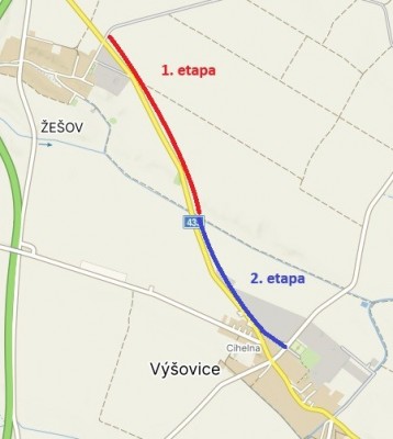 situace - rozdělení do etap na mapě města