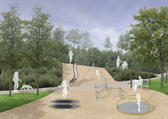 Vizualizace nového řešení - dětské hřiště pokračující do svahu