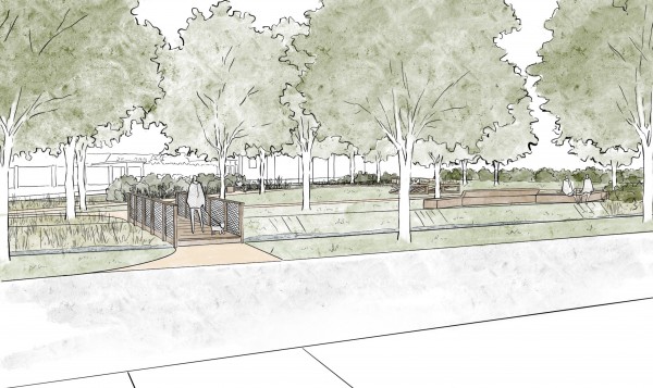 vizualizace nového řešení - pohled na lávku přes mlýnský náhon