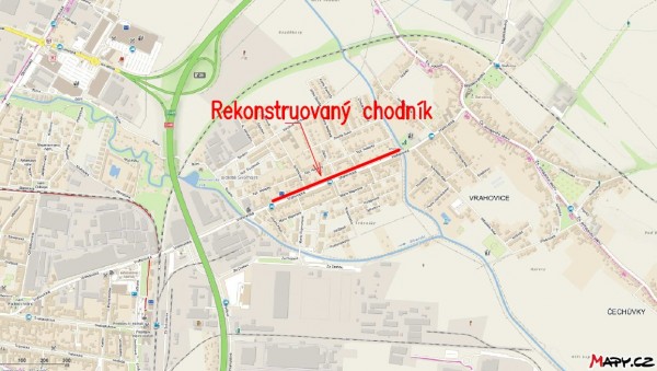 lokalizace rekonstrukce - znázornění celého chodníku