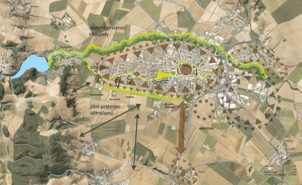 Situace širších vztahů z územní studie (Jižní prstenec, Gogolák, Grasse, 2019)