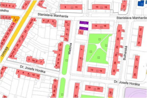 Oprava chodníku a vozovky ve vnitro bloku Waitova, Manharda, Bulharská a Dr. Horáka
