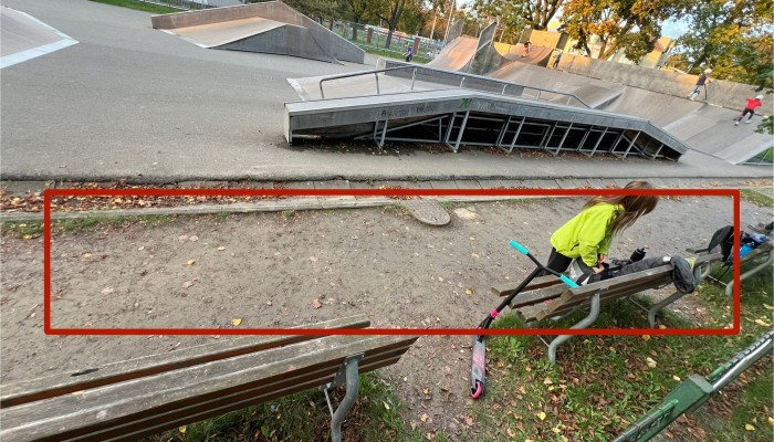 Vydláždění odkládací a odpočinkové plochy ve skateparku