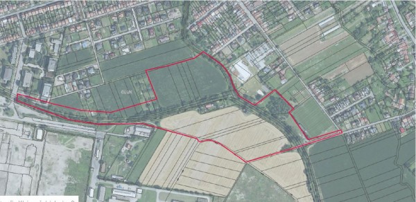 Hranice řešeného území na leteckém snímku